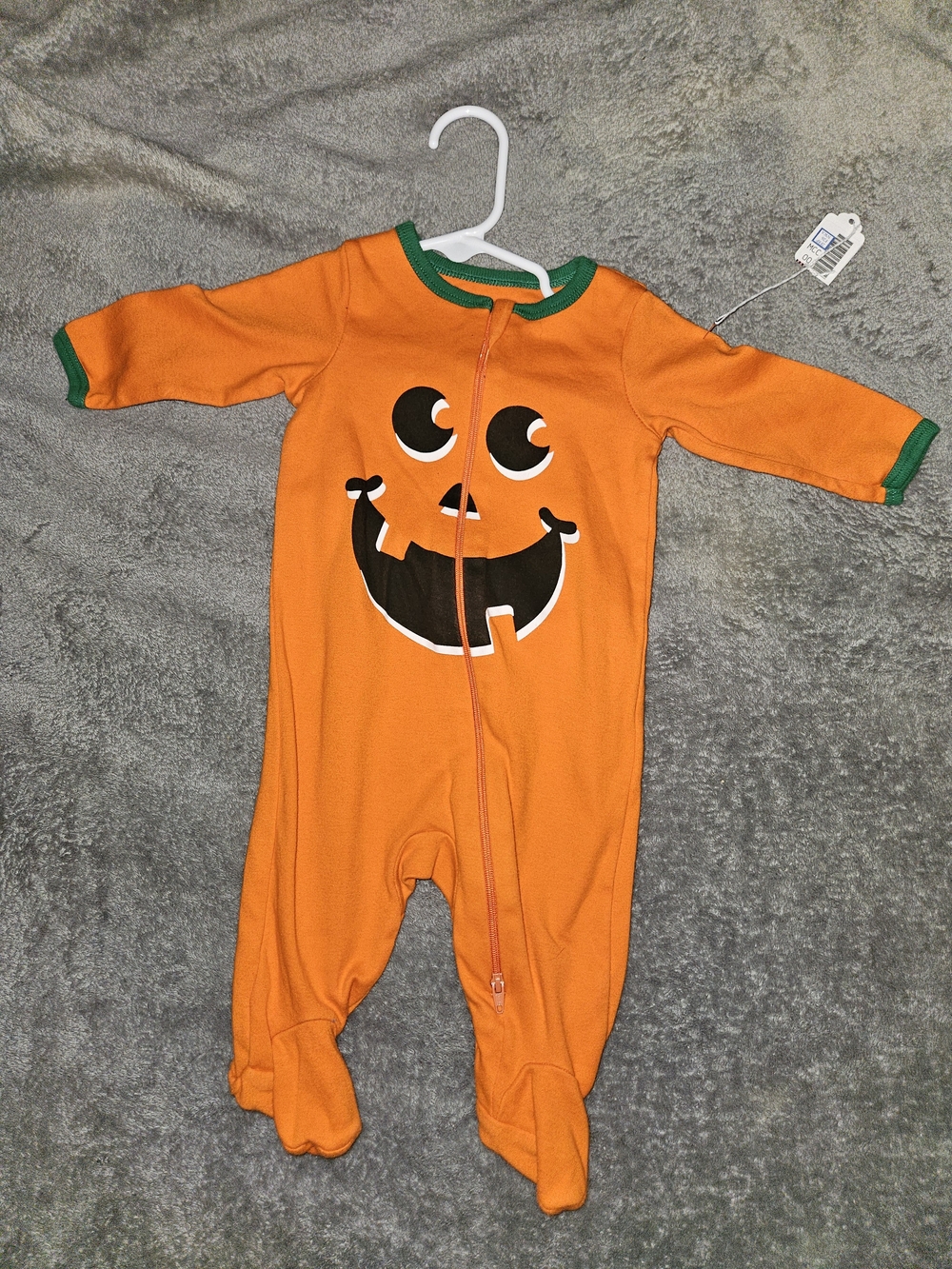 Carter's Orange Pumpkin Face Footed One-Piece with Green Trim